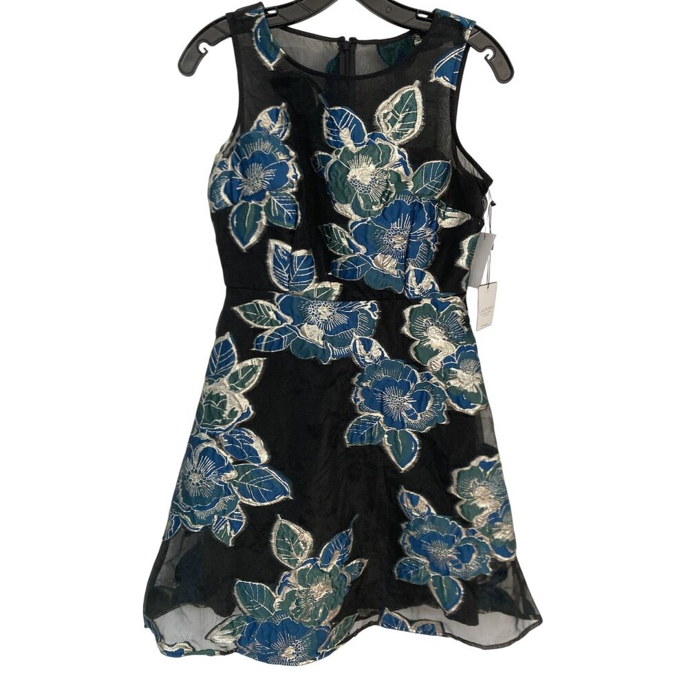 Floral Embroidered Black Dress By Laundry By Shelli Segal Sleeveless Fit & Flare